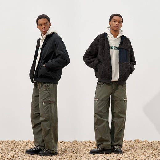 714street【双面穿】户外防水工装夹克2025秋冬宽松羊羔绒外套男 商品图0