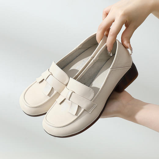 丁摩新款女真皮休闲软底头层牛皮复古风女鞋大码粗跟圆头单鞋5ZF-2306 商品图1