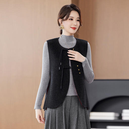 KQ品牌新中式羊毛大衣双面毛呢外套小个子马甲女时尚洋气妈妈装马夹 商品图2