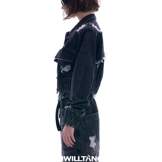 启世录TIWILLTANG “摇滚余晖”破洞牛仔外套女春秋显瘦水洗夹克 商品图1