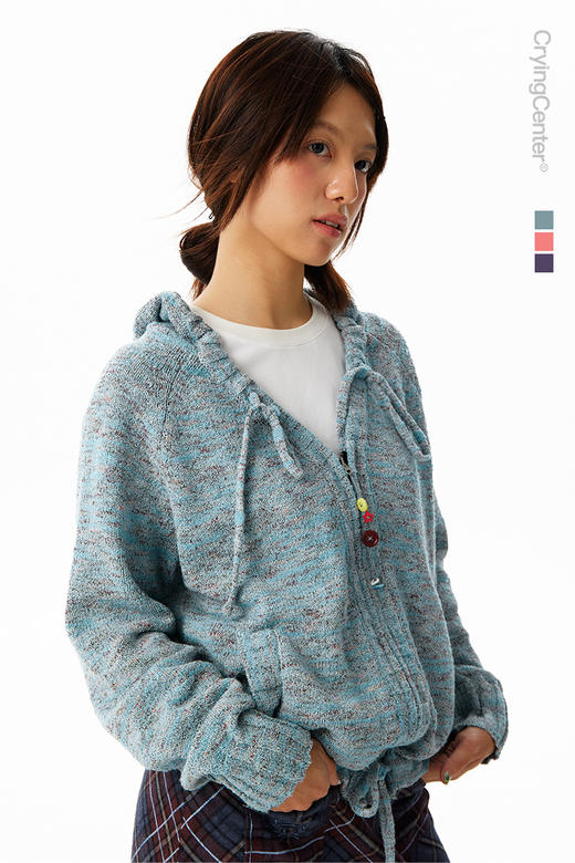 CryingCenter  卷曲花纱短款 扣子拉链针织卫衣毛衣 哭喊中心 商品图3