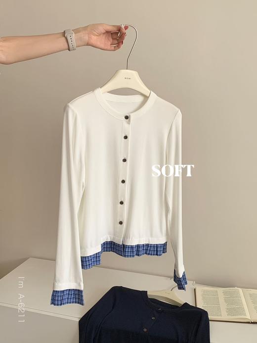 🥳【AMOMI小蓝格·轻氧撞色开衫112-A6211】🥳 🤍棉质面料柔中有骨亲肤舒适 🤍正肩设计藏❄️肉显精神 🤍撞色拼接格子花边👉🏻时髦洋气  商品图3