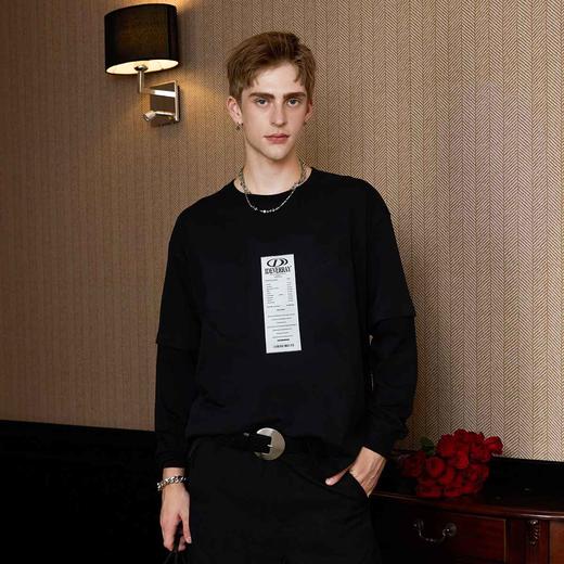 【陈立农后台私服】IDEVERRAY秋季假两件长袖t恤女打底衫男士重磅圆领宽松情侣上衣潮 商品图1