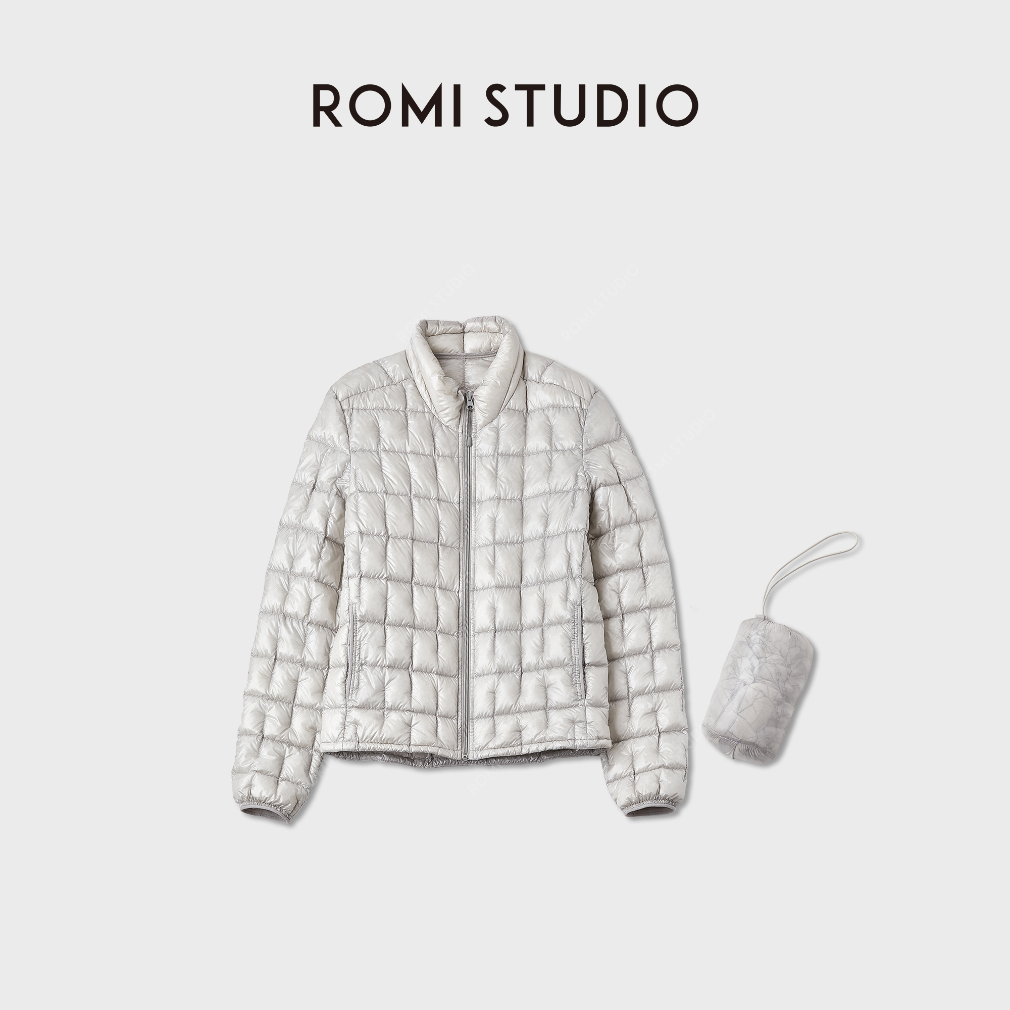 ROMI STUDIO“轻盈锁温”格纹衔缝超轻薄白鹅羽绒外套RWCWWG6175