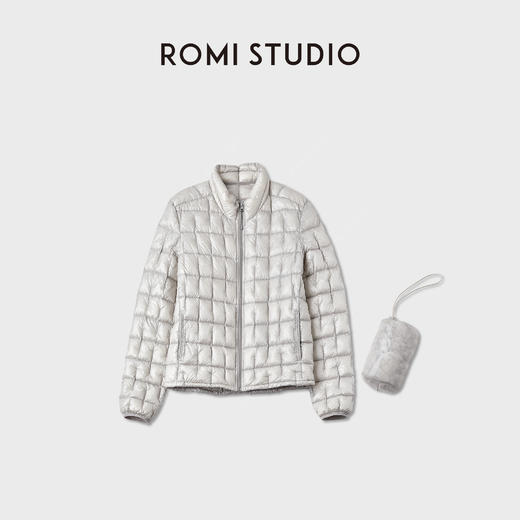 ROMI STUDIO“轻盈锁温”格纹衔缝超轻薄白鹅羽绒外套RWCWWG6175 商品图0