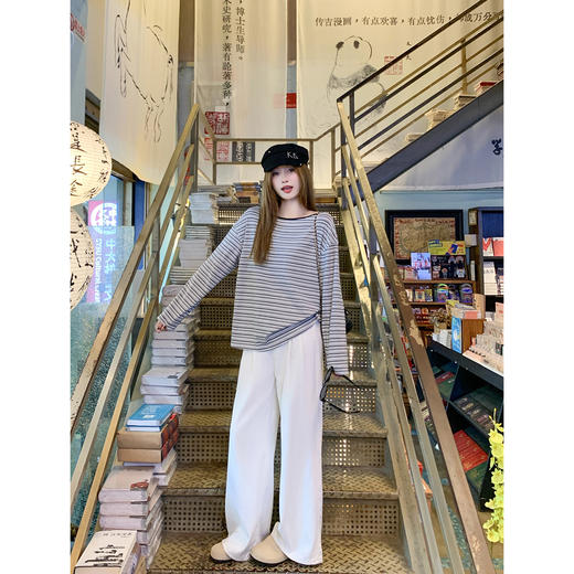 <曾小咸推荐>韩系长袖圆领条纹长袖T恤，黑杏条纹限时券后价63.29！【预售款，预计3-15天】 商品图12