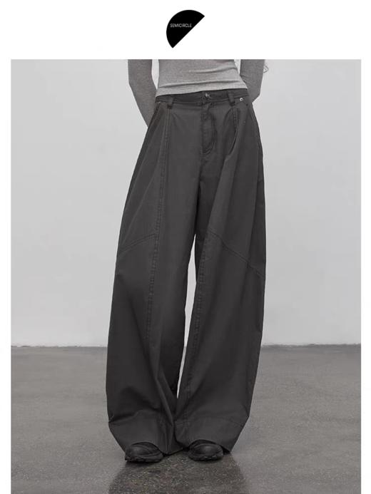 半圆/25613379/休闲牛仔水洗裤子女弯刀阔腿裤 商品图0