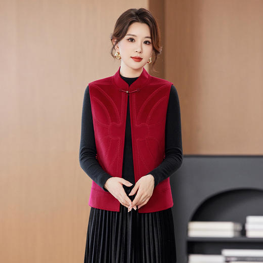 KQ2025秋新款新中式国风毛呢马夹女士复古盘扣无袖上衣妈妈羊毛外套 商品图0