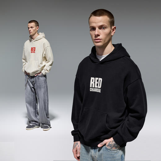 REDCHARCOAL 红炭经典LOGO连帽卫衣男秋新款美式潮牌宽松男士上衣 商品图3