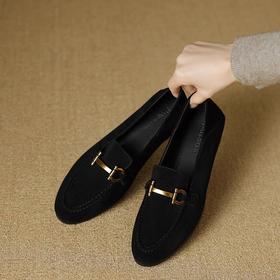 【预售5天】豆豆鞋女秋季新款百搭休闲平底单鞋女一脚蹬乐福鞋真皮女鞋SSS&S9076