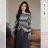 西遇撞色条纹针织衫女秋季新款设计感开叉下摆长袖露肩毛衣SS051464 商品缩略图0