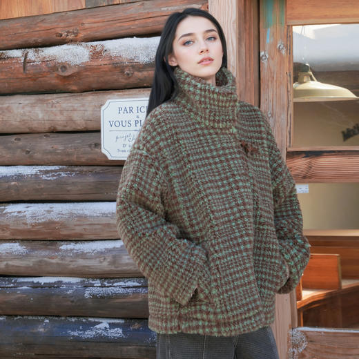 谜底毛毛大衣女士2025秋季新款时髦百搭立领大廓形外套257MD7827 商品图3