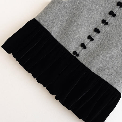 雀说新中式国风撞色毛呢马夹新款拼接荷叶边金丝绒马甲背心AL 商品图3