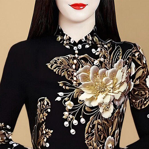 KQL E333M3176时尚洋气印花宽松妈妈衬衫显瘦长袖气质上衣 商品图2