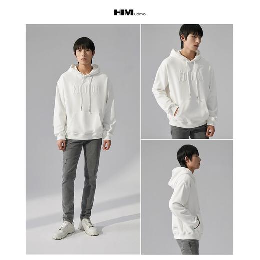 HIM漢崇  舒适连帽卫衣时尚植绒烫压印花休闲运动帽衫男 2025秋季 商品图3