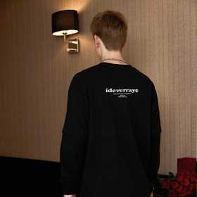 IDEVERRAY秋季假两件长袖t恤女打底衫男士重磅圆领宽松情侣上衣潮