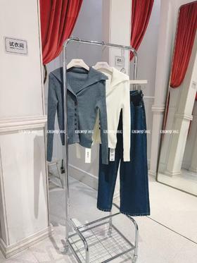 【门店同款】ENJOY秋季“光阴序语”不规则扣子翻领针织上衣 165804357