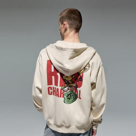 REDCHARCOAL 红炭白色老鼠印花开衫连帽卫衣男秋新款潮牌男士外套