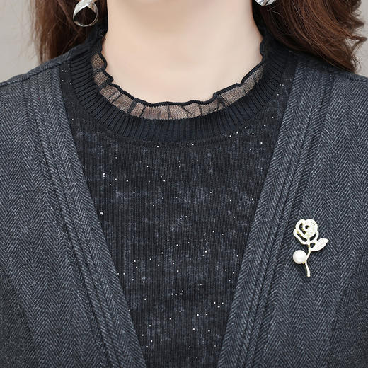 QYM 1125X02-Y气质时尚套装时尚修身拼接上衣+裤子两件套 商品图3