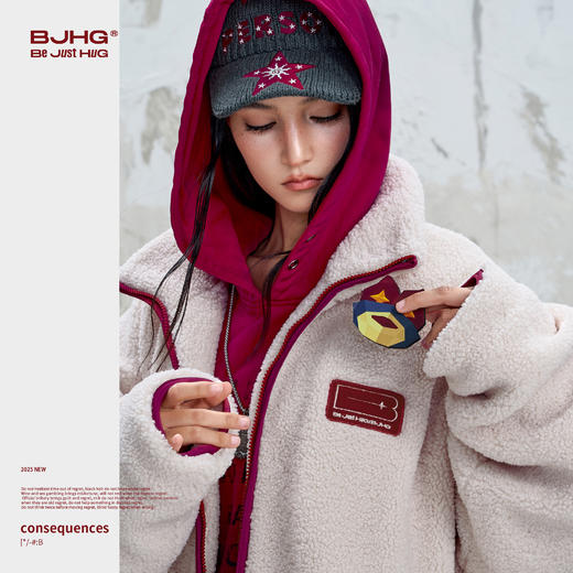 BJHG不计后果新款贴贴羊羔绒棉服男款冬季设计感情侣装棉衣外套女 商品图1