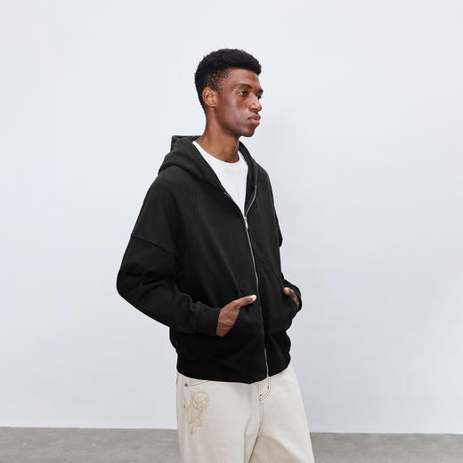 CHINISM折扣季 纯色连帽开衫卫衣男春秋宽松休闲运动男士拉链外套 商品图4