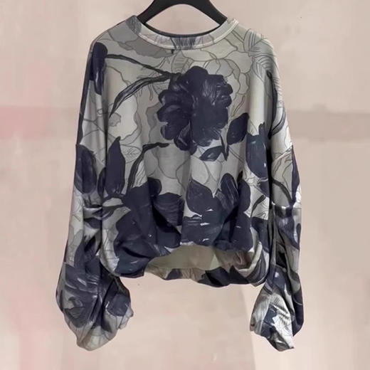 雀说流行的上衣高级感气质百搭灰绿色印花圆领长袖卫衣AL 商品图2