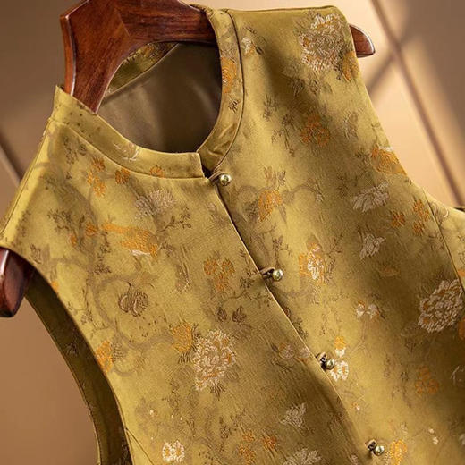 丁摩 新中式真美!重磅定织印花缎面A字马甲女装大码5ZF-9155 商品图1