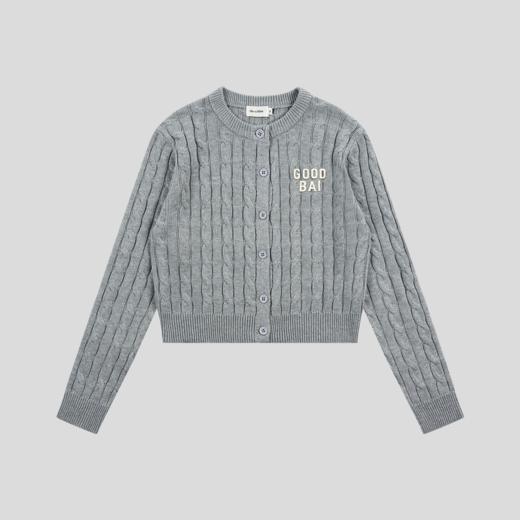 GOODBAI 粗体logo贴布绣圆领扭绳针织开衫 商品图3