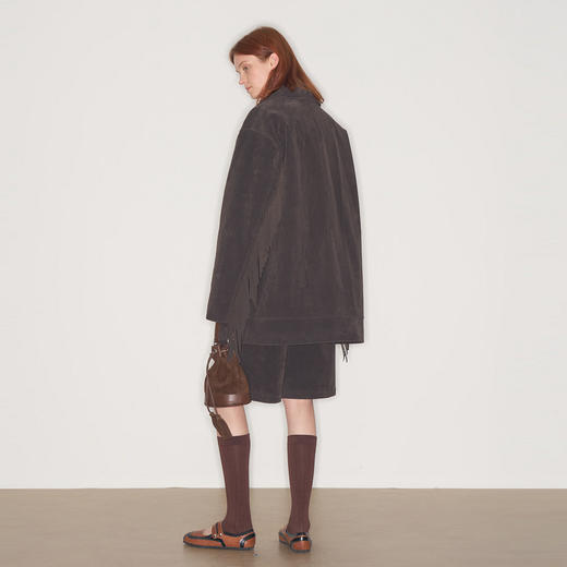 lost in echo2025早秋新款双排扣休闲流苏仿麂皮西装外套直筒中裤 商品图3