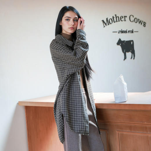 谜底羊毛混纺大衣女2025秋新款复古风千鸟格中长款外套257MD7863 商品图1