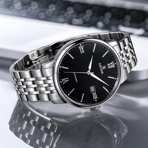 依波手表男机械表正品简约商务防水日历手表钢带手表男士5624 商品图2