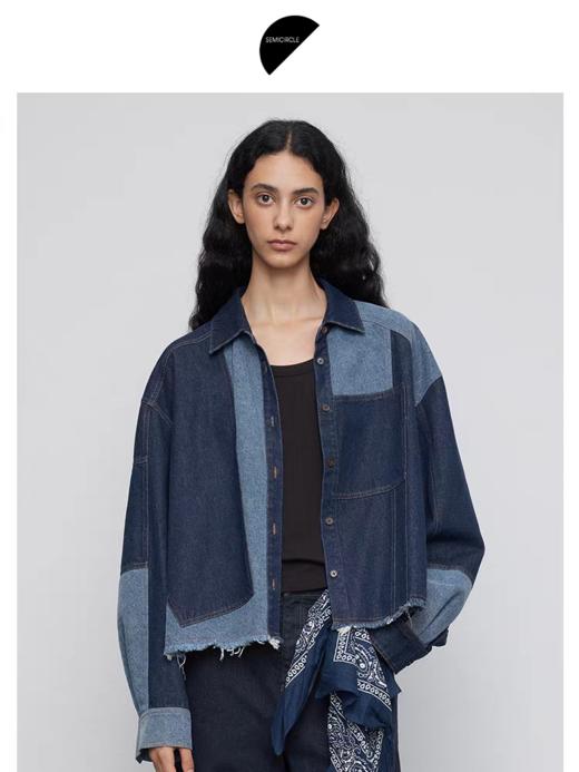 半圆/Q5131801/不规则几何拼接宽松休闲衬衫 商品图2