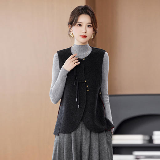 KQ品牌新中式羊毛大衣双面毛呢外套小个子马甲女时尚洋气妈妈装马夹 商品图0