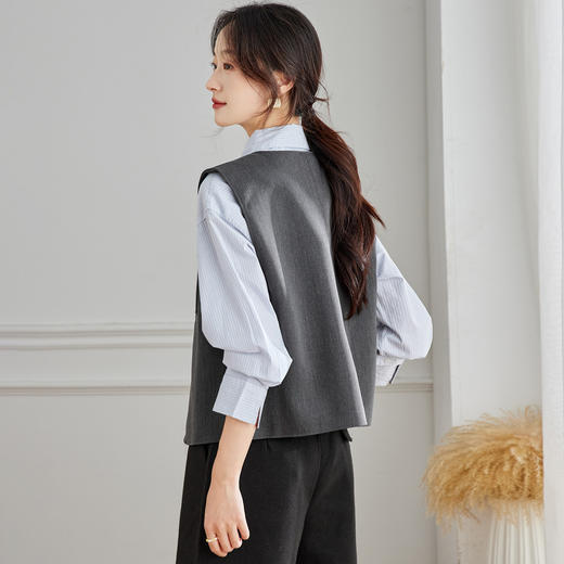 丁摩 圆领高级灰马甲女新款无袖坎肩背心叠穿开衫5ZF-58076 商品图3