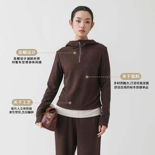 丁摩 秋季女外套高级感纸片人桑蚕丝羊毛云感针织上衣拉链休闲帽衫5ZF-10116 商品图1