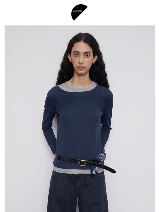 半圆/Q5327879/不对称假两件撞色t恤 商品图0