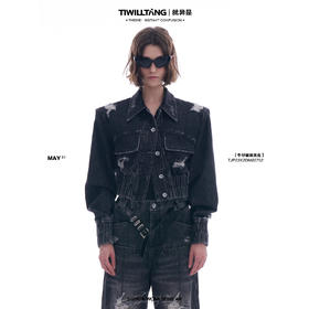 启世录TIWILLTANG “摇滚余晖”破洞牛仔外套女春秋显瘦水洗夹克