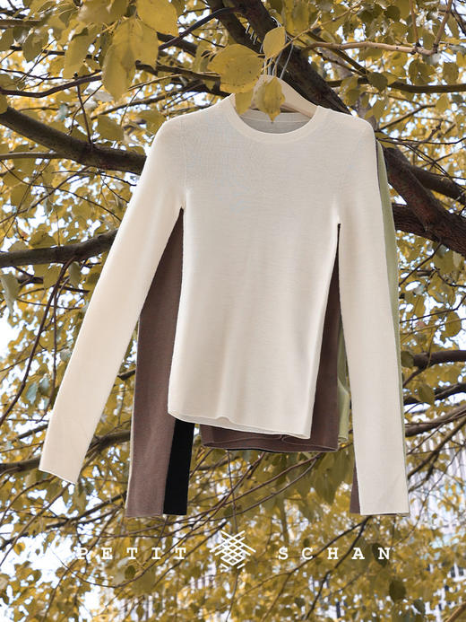 PETIT SCHAN小闪 CLO#896 Impeccably 不着痕迹 日本岛精无缝一体美利奴羊毛圆领针织打底衫 商品图4