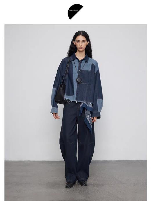 半圆/Q5131801/不规则几何拼接宽松休闲衬衫 商品图1