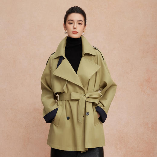 QG001斯尔丽25新款经典复古时尚慵懒风不压个子一手长廓形小个子风衣 商品图0