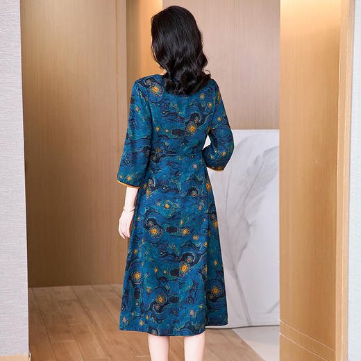 丁摩真丝香云纱连衣裙七分袖时尚减龄桑蚕丝裙AL2952 商品图3