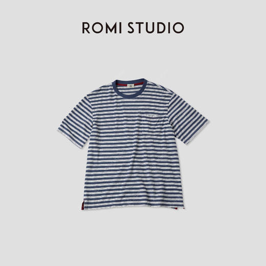 ROMI STUDIO“休闲复古”汉麻混纺撞色条纹圆领短袖T恤 RWCRSU5876 商品图3