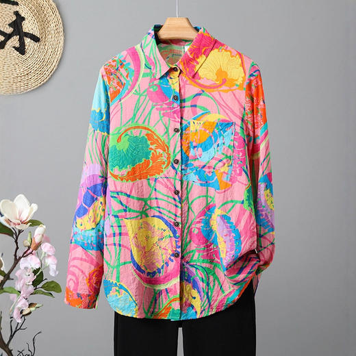 雀说新款文艺宽松大码显瘦长袖洋气彩色衬衫上衣AL3600 商品图3