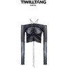 启世录TIWILLTANG“迷离涣境”网纱印花打底衫小众一字肩上衣 商品缩略图4