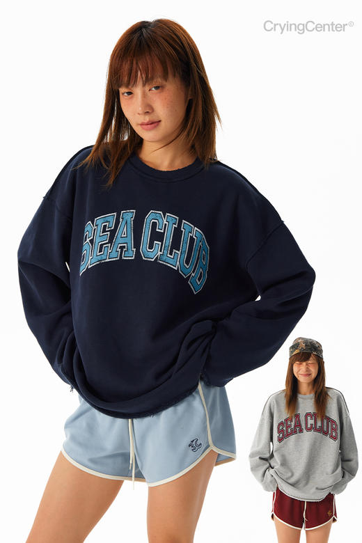 CryingCenter学院风软糯蓬松复古字翻转毛边卫衣 海组 SEA CLUB 商品图6