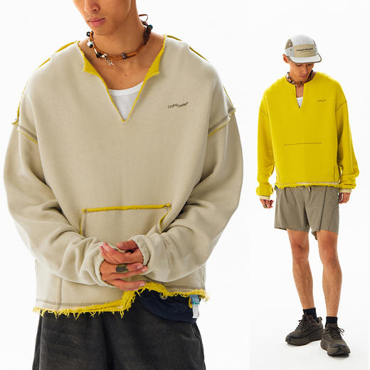 CryingCenter 双面穿开叉弯刀袖宽松短卫衣 哭喊中心 商品图1