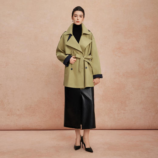 QG001斯尔丽25新款经典复古时尚慵懒风不压个子一手长廓形小个子风衣 商品图3