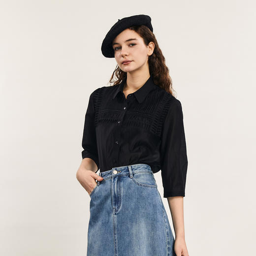 谜底通勤风衬衫七分袖女2024年夏新品百搭设计感H型衬衣242MC0531 商品图1