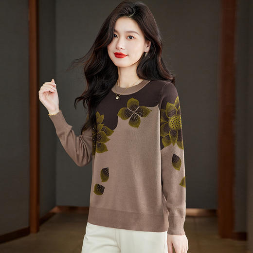 M2742-158短款印花毛衣女士套头针织打底衫2025秋冬新款宽松慵懒风内搭上衣 商品图1