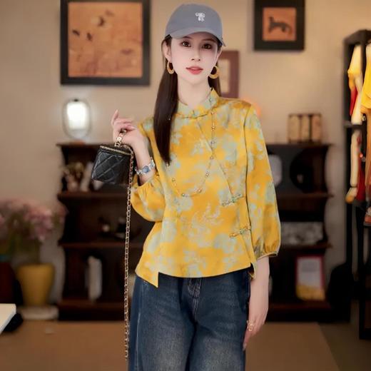 雀说新中式国风长袖衬衫新款洋气宽松显瘦印花衬衣气质上衣ALYDD-126 商品图1